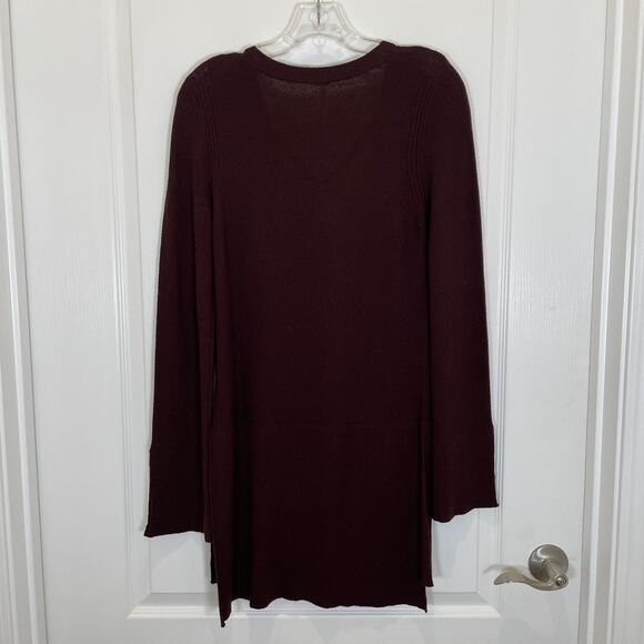 Free People Angi Tunic Sweater Dark Brown Crisscross Neck Slits Knit Boho S - Picture 7 of 7